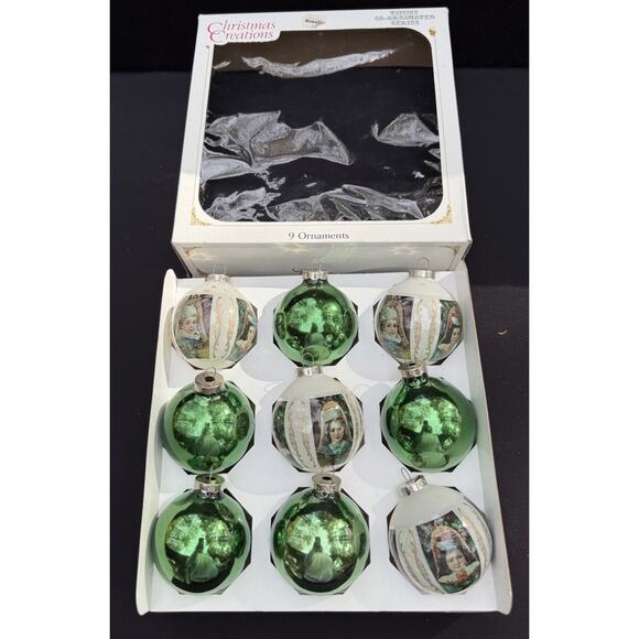 9 Vintage Elegant Krebs Glass orament blown glass Victorian Style In Box! - Picture 2 of 15